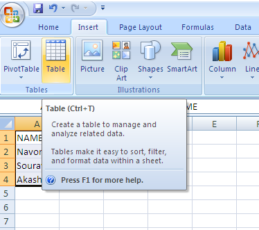 Excel 2007 Table