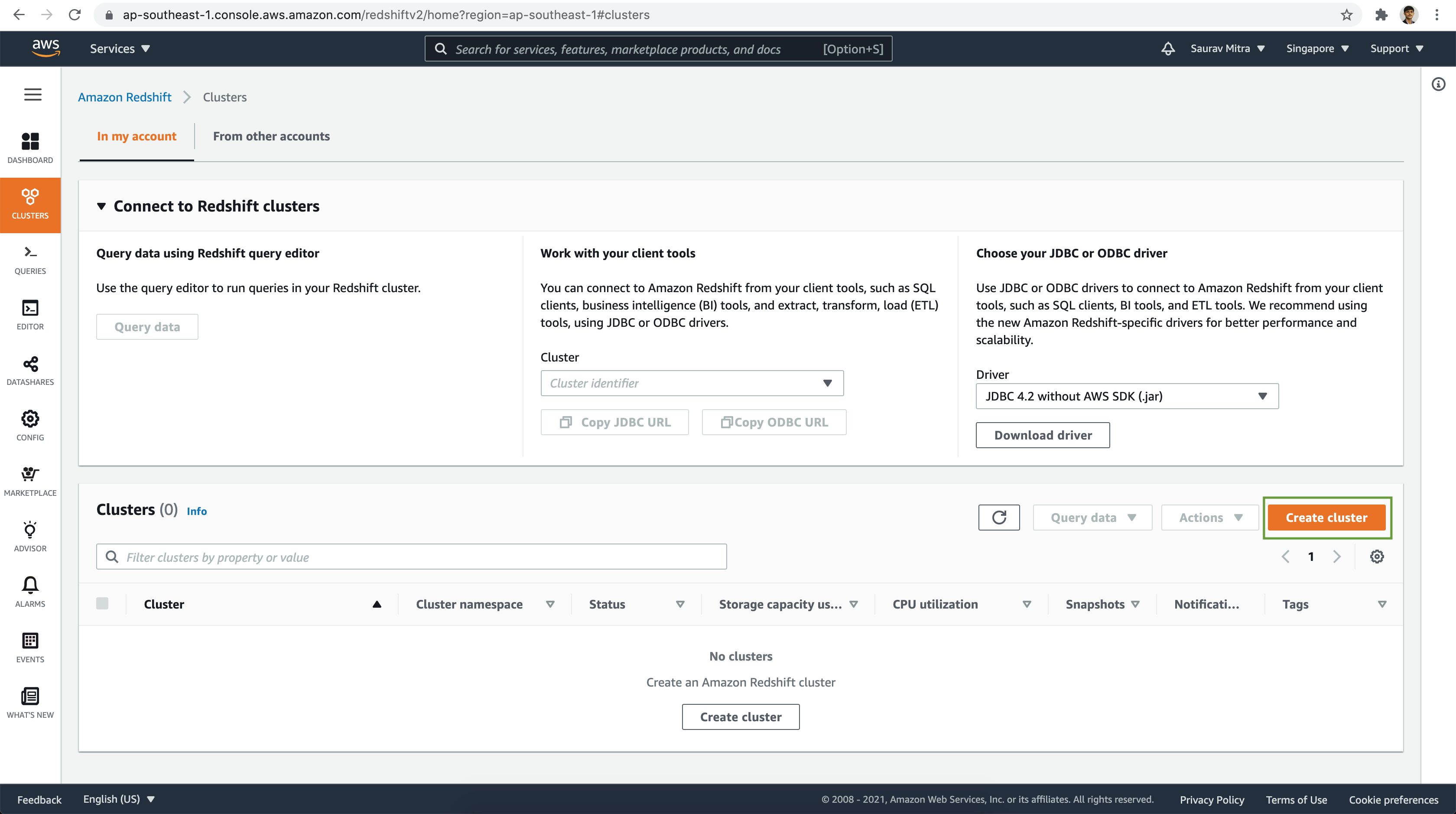 Create Redshift Cluster