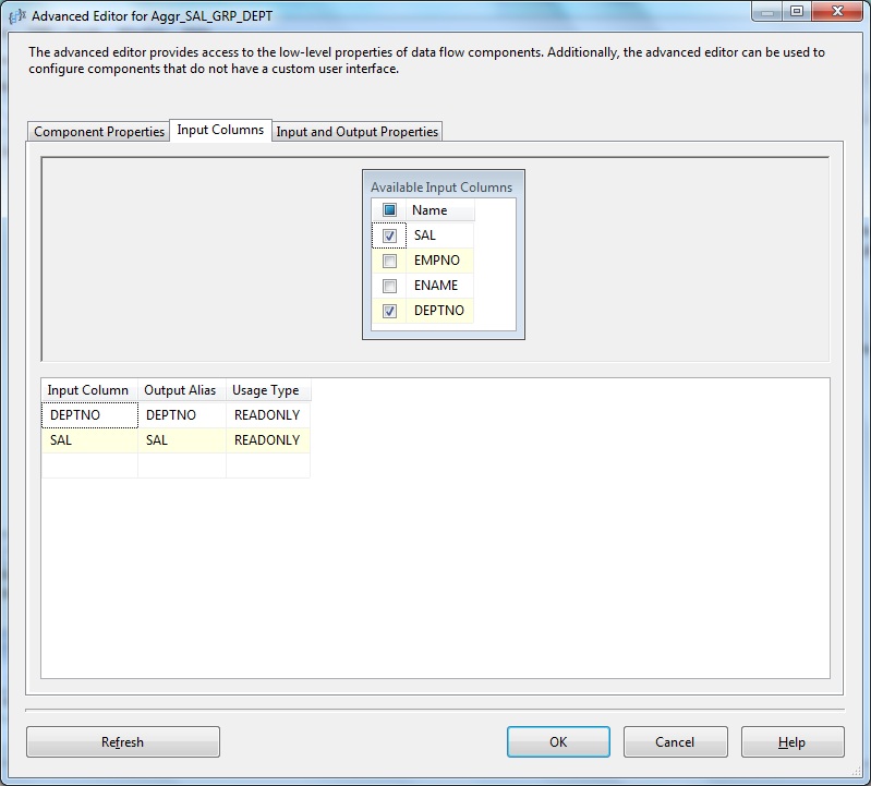 Aggregate Transform Advanced Editor- Input Columns