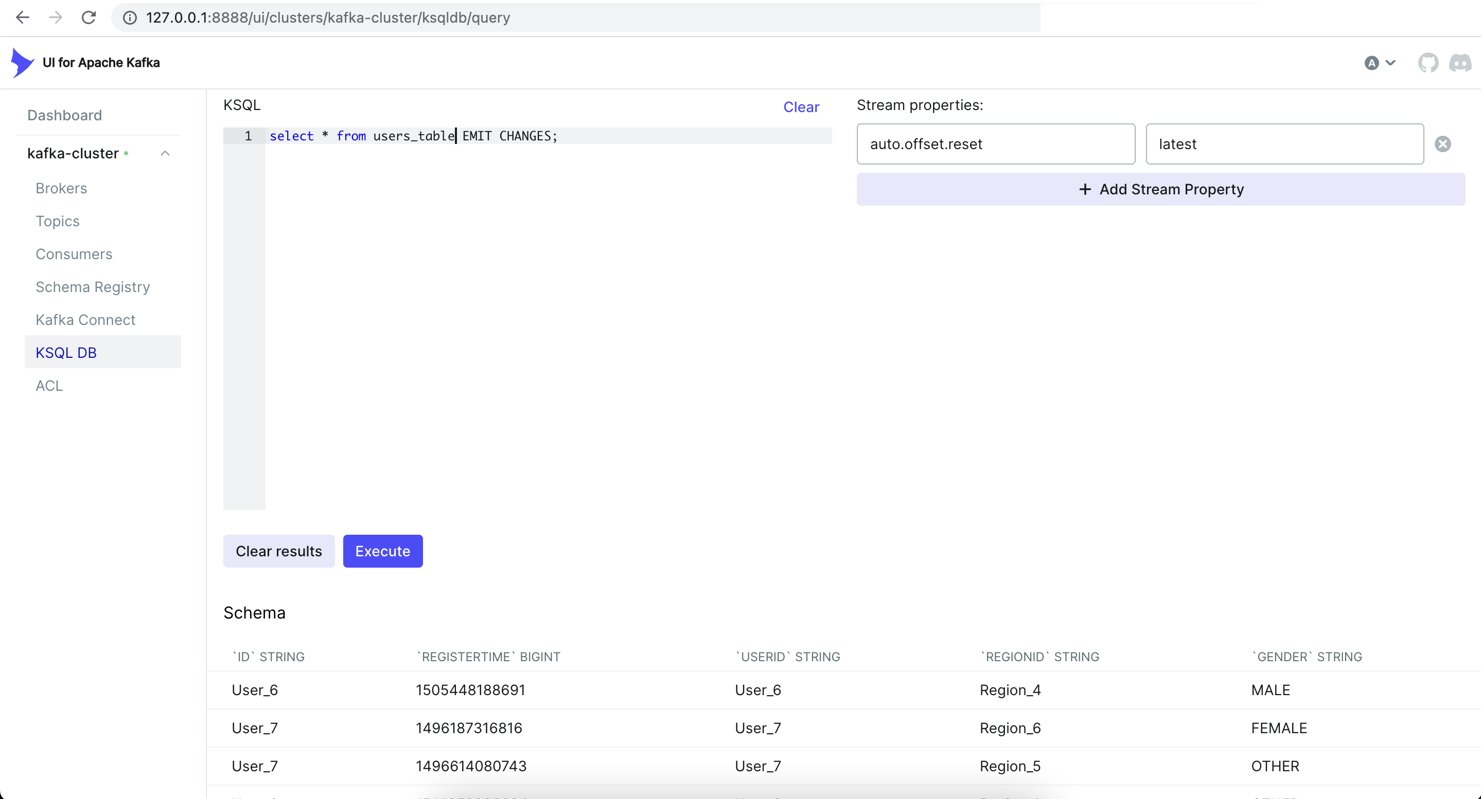 ksqlDB Table Preview<br>
