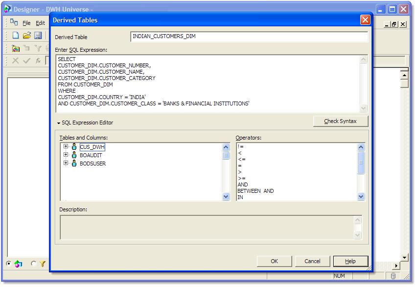 Derived Table SQL Expression