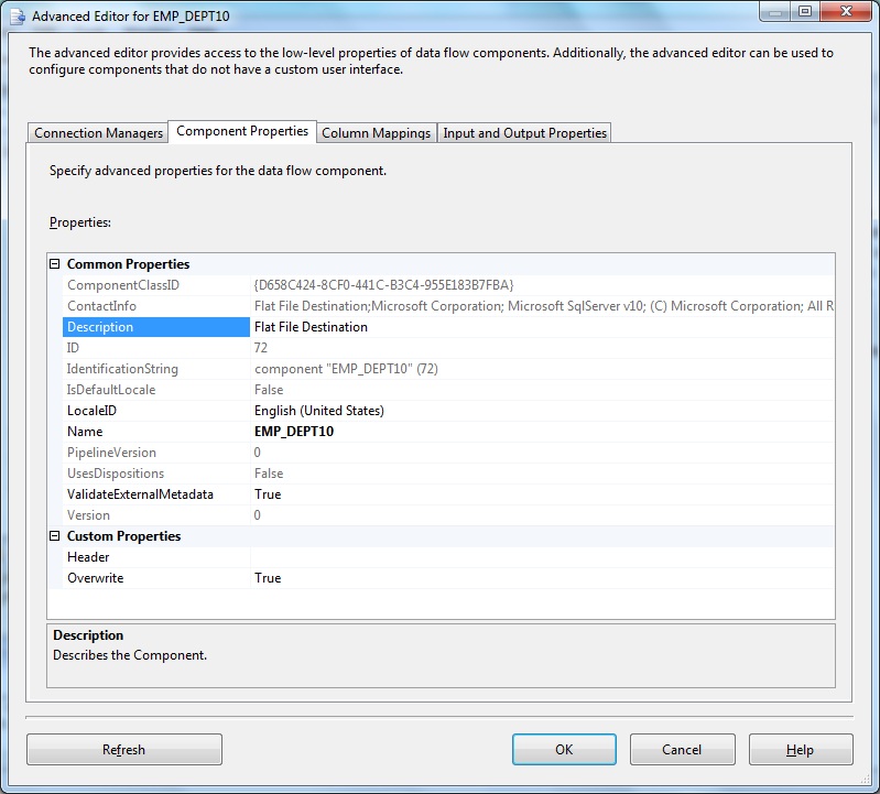 Flat File Destination Advanced Editor- Component Properties