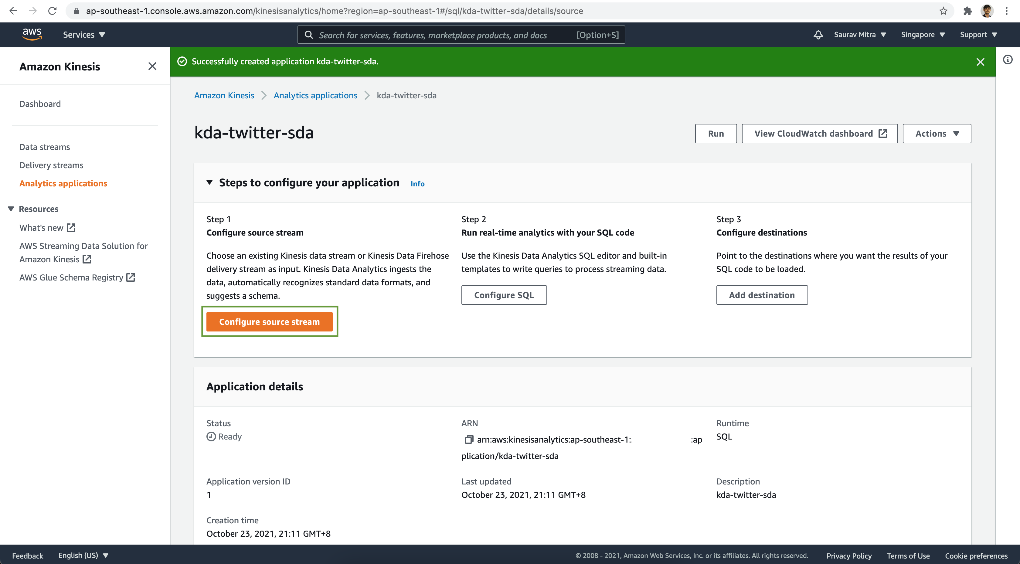 Kinesis Data Analytics Configuration