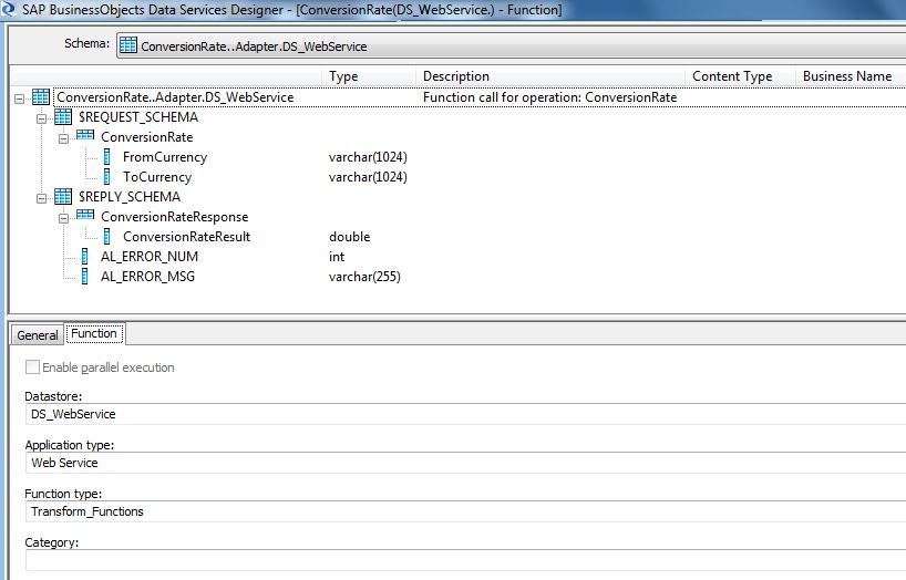 Web Service Function Schema Definition