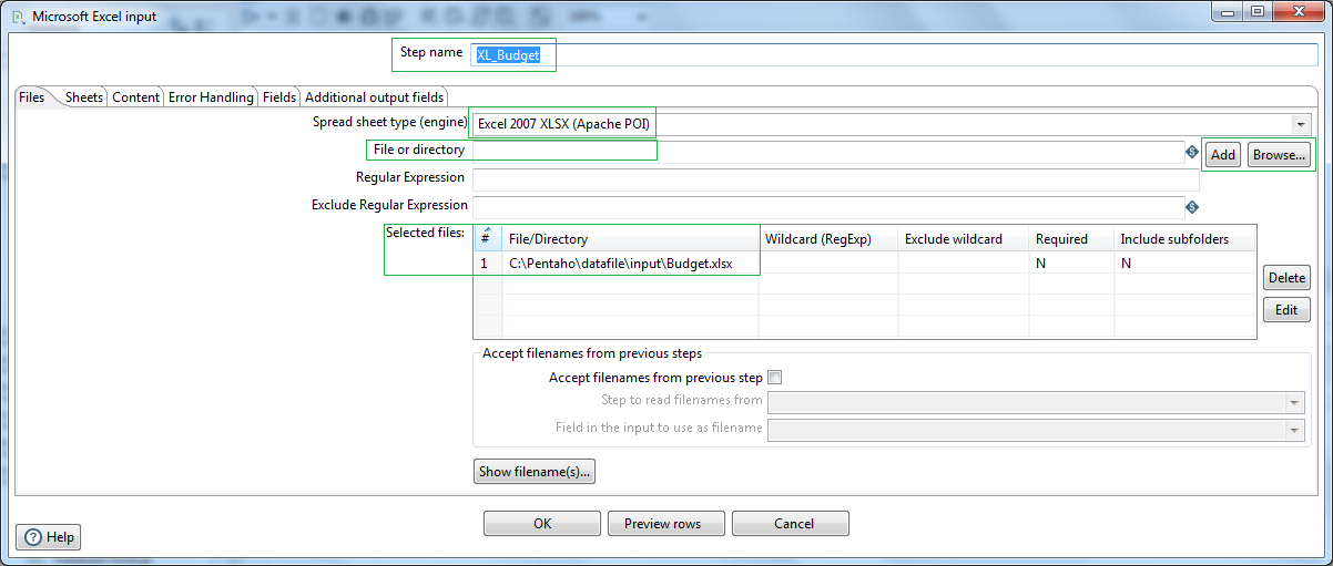 Microsoft Excel input