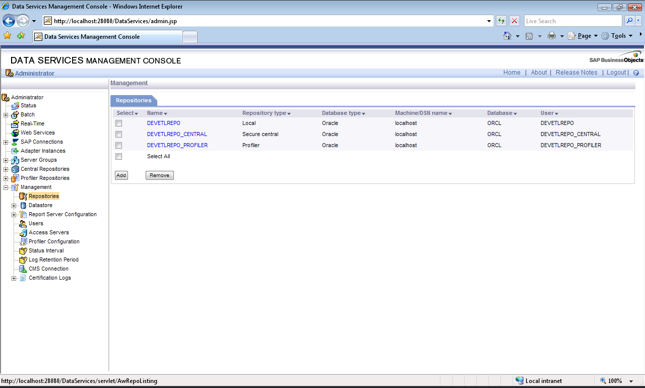 Management Console Central Repository