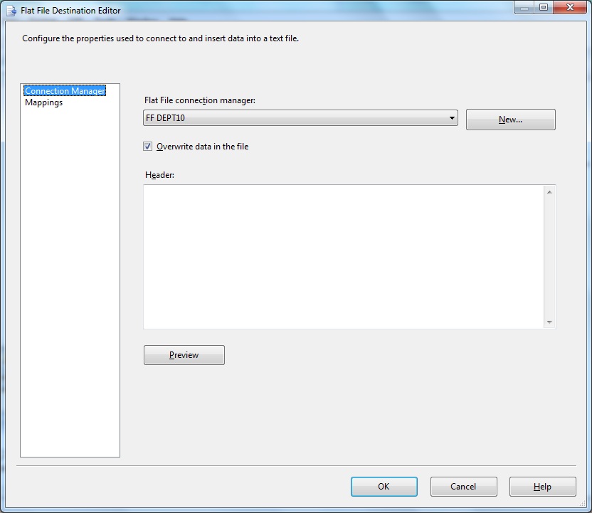 Flat File Destination Editor- Connection Manager