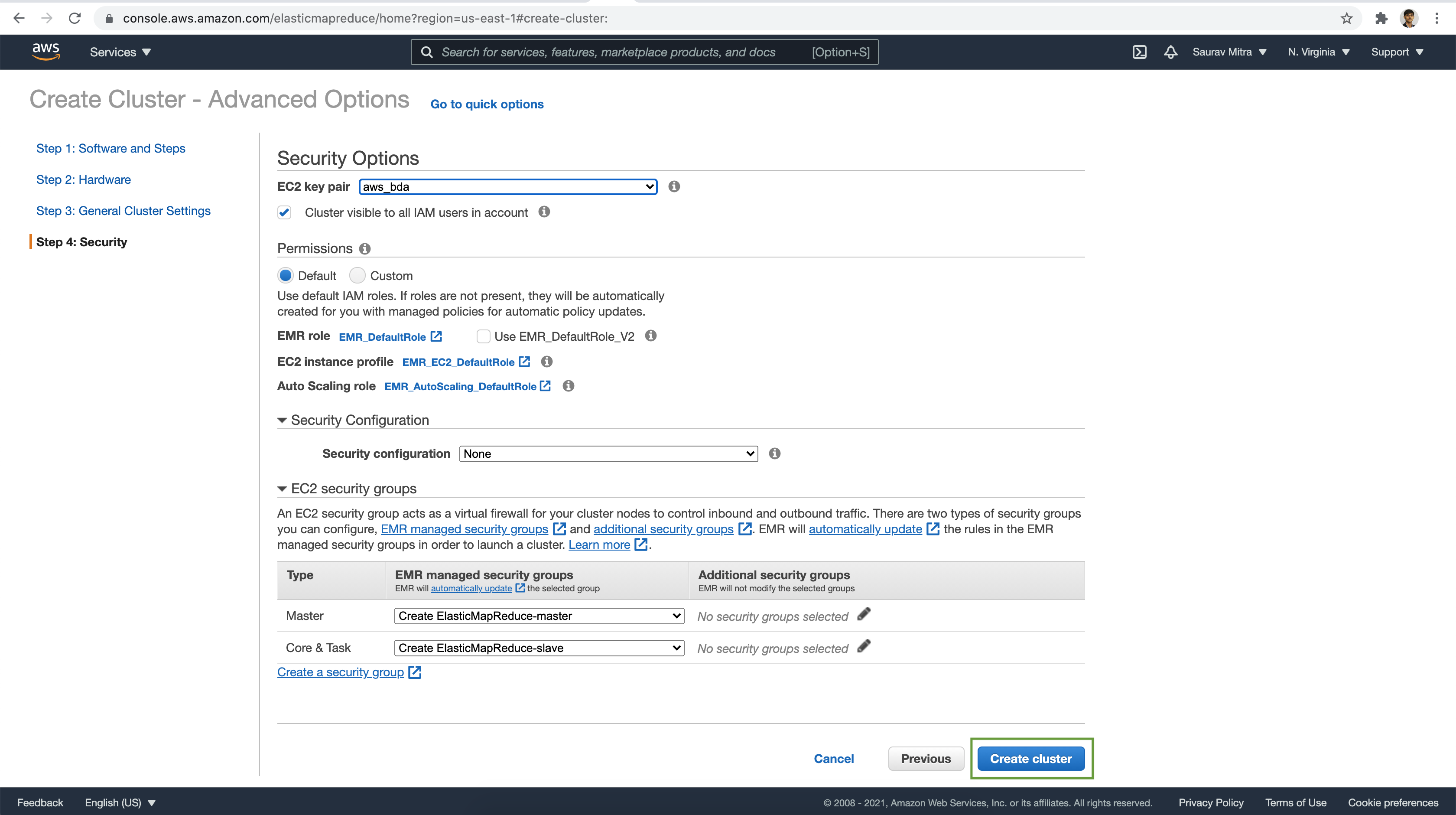  AWS Security Group for EMR Cluster