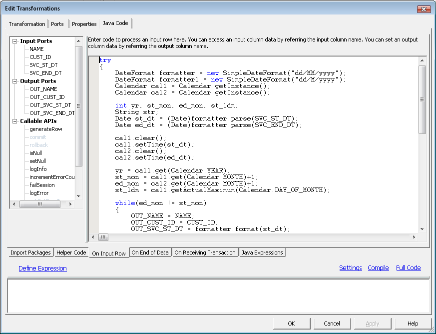 Java Transform Java Code Tab