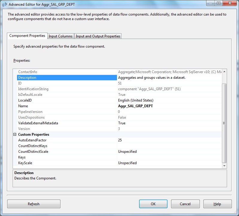 Aggregate Transform Advanced Editor- Component Properties