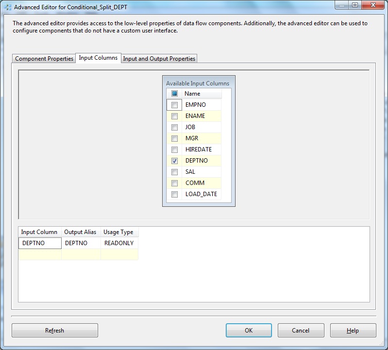 Conditional Split Transform Advanced Editor- Input Columns