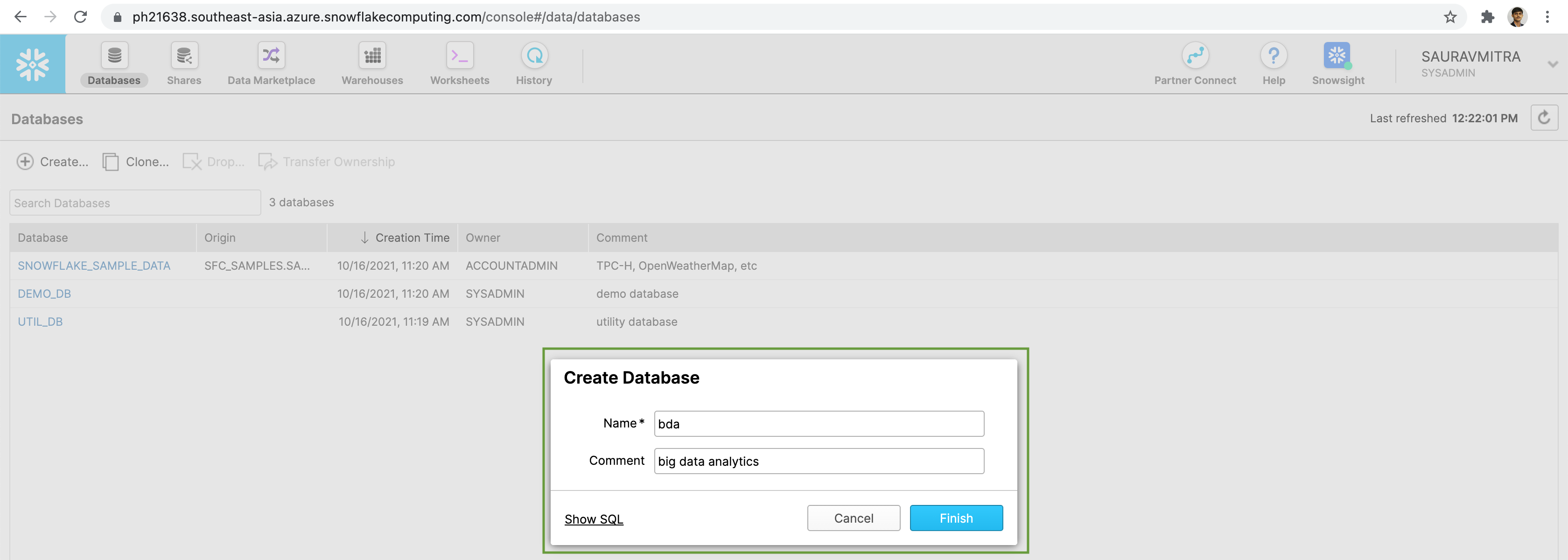 Create Snowflake Database