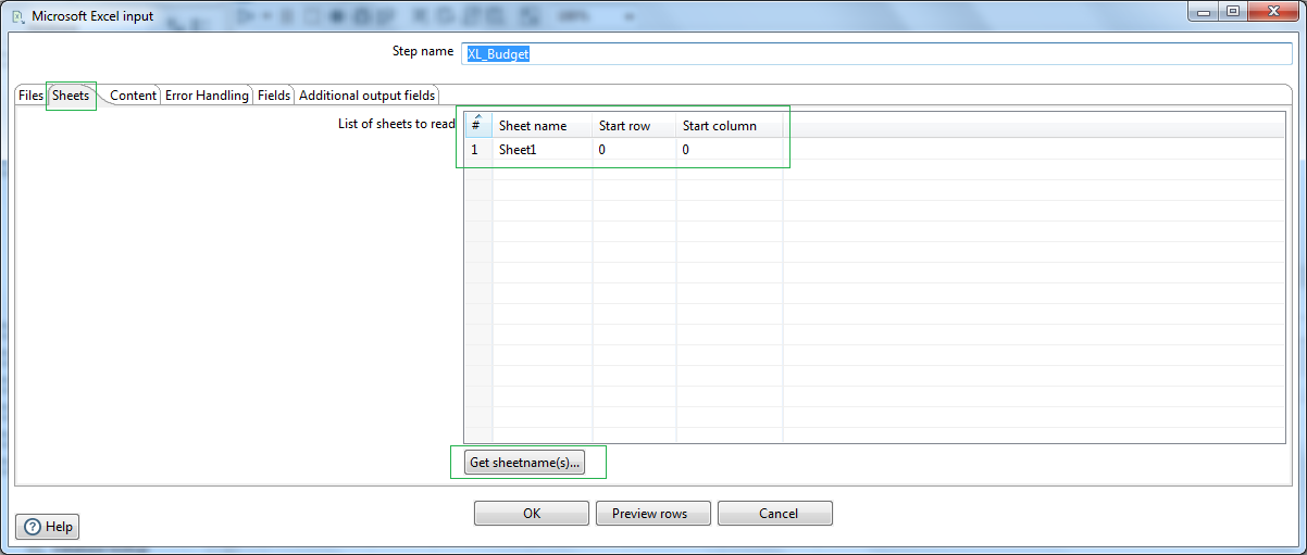 Microsoft Excel input Sheets