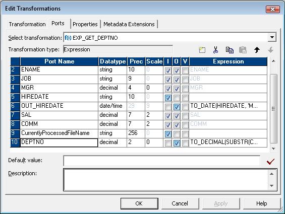 Expression Transformation- Extract DEPTNO