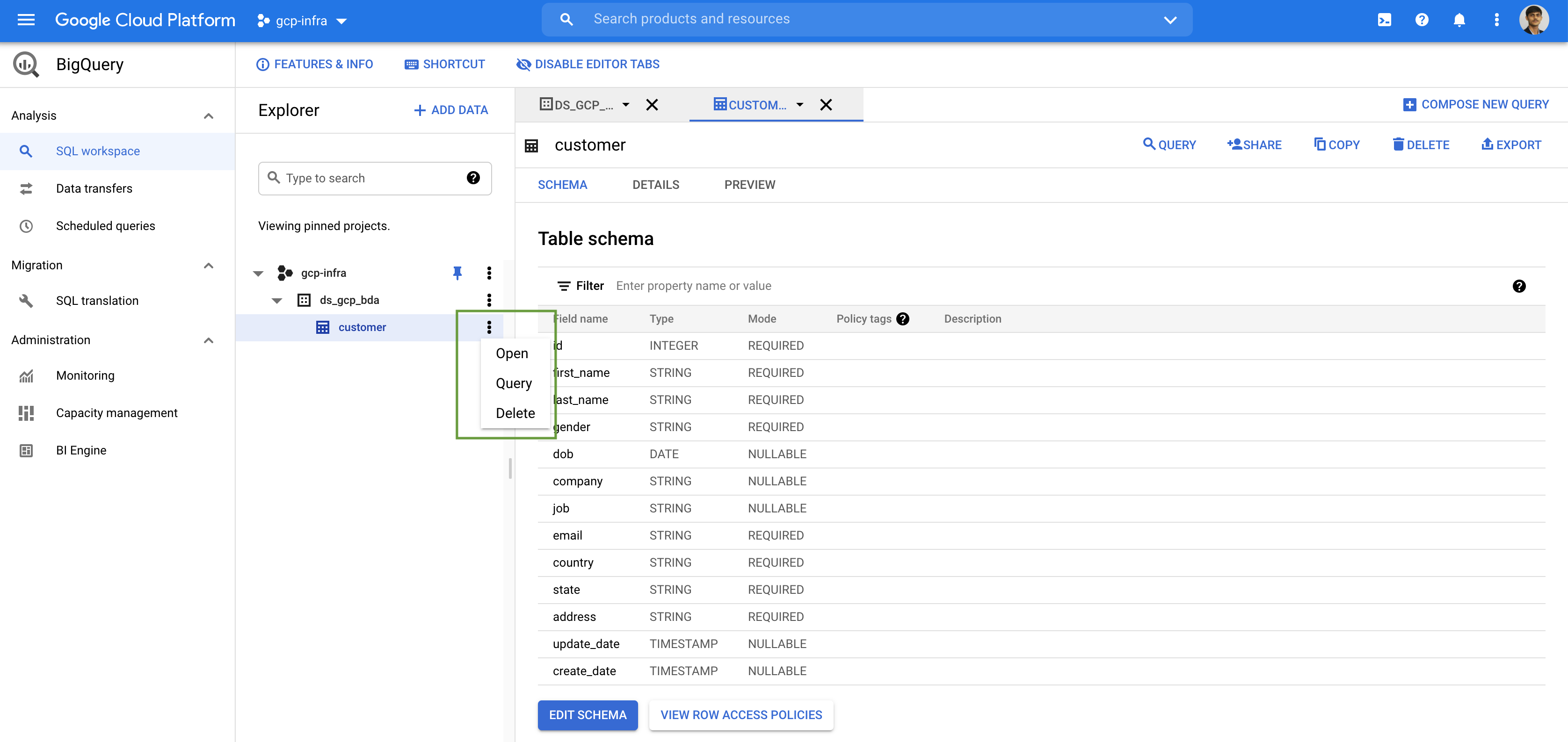 BigQuery - Tables