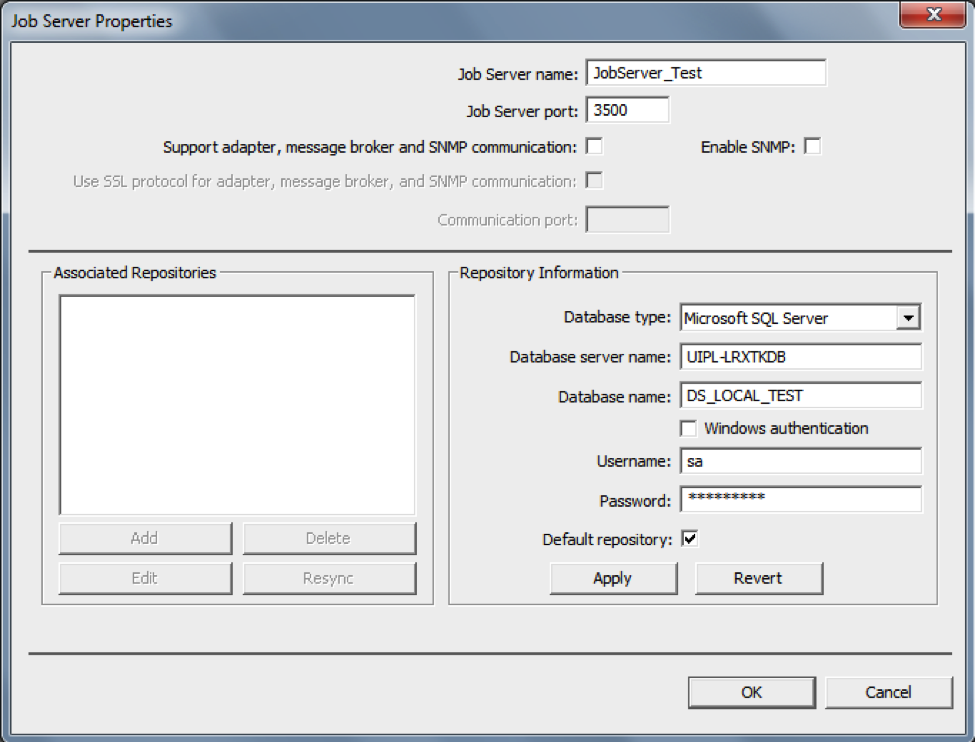 Figure 2.7 Job Server Properties