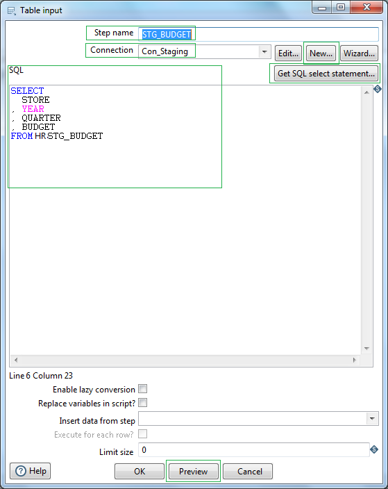 Table input