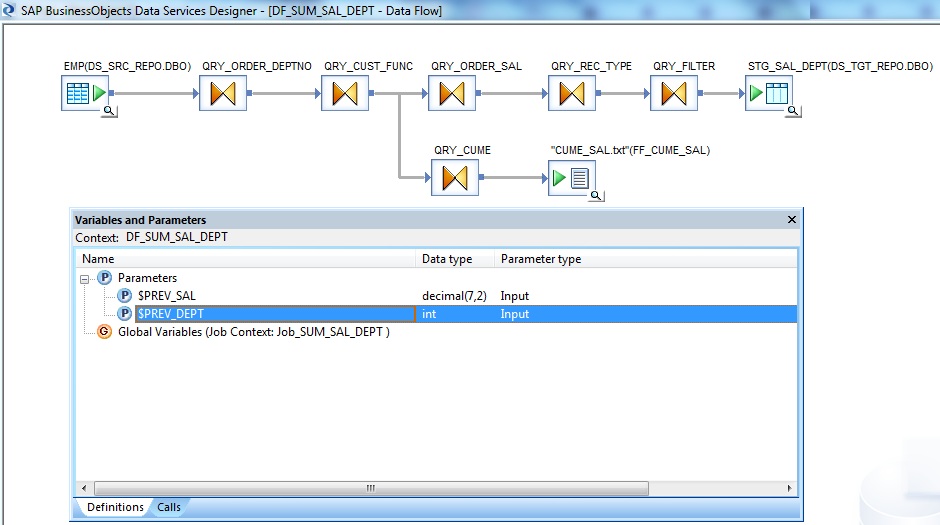 DataFlow- Parameter Definition