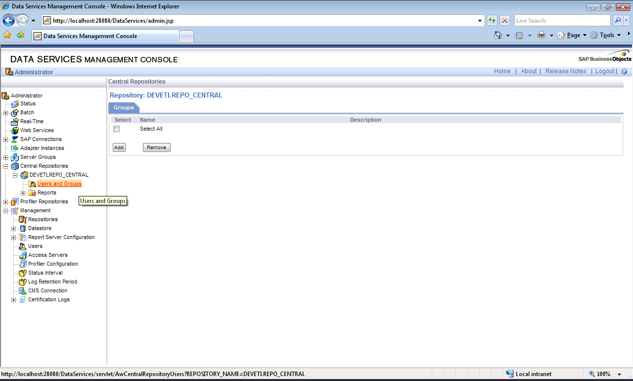 Management Console Central Repositories