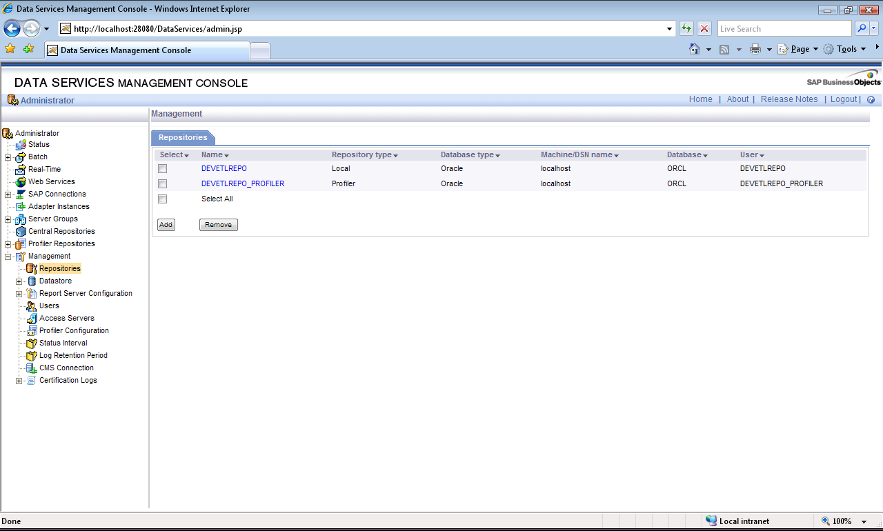 Management Console Profiler Repository