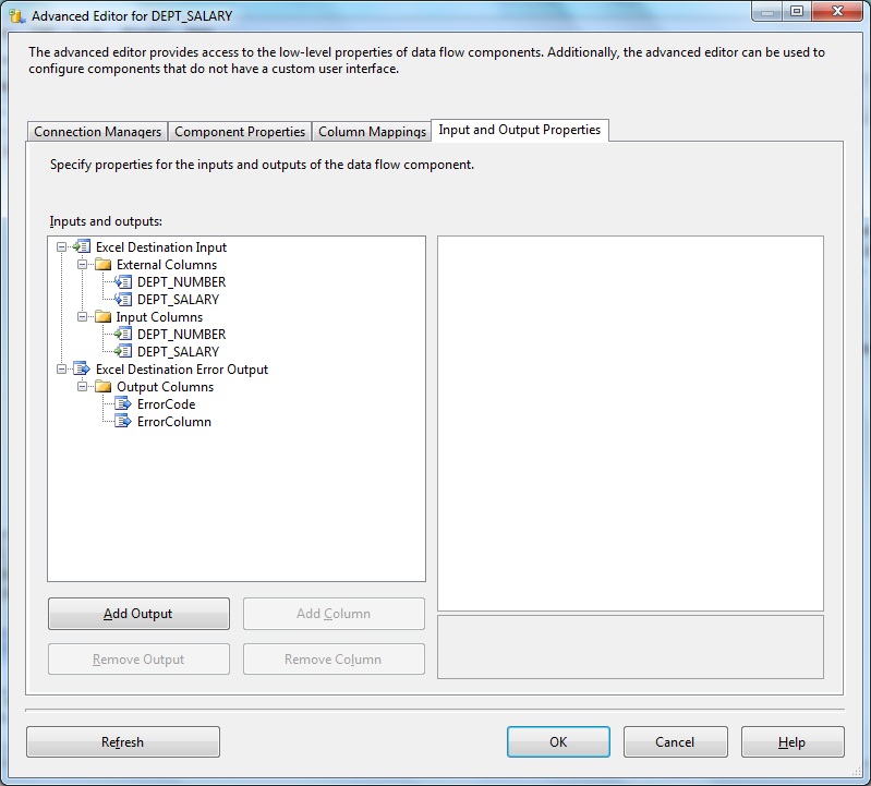 Excel Destination Advanced Editor- Input & Output Properties