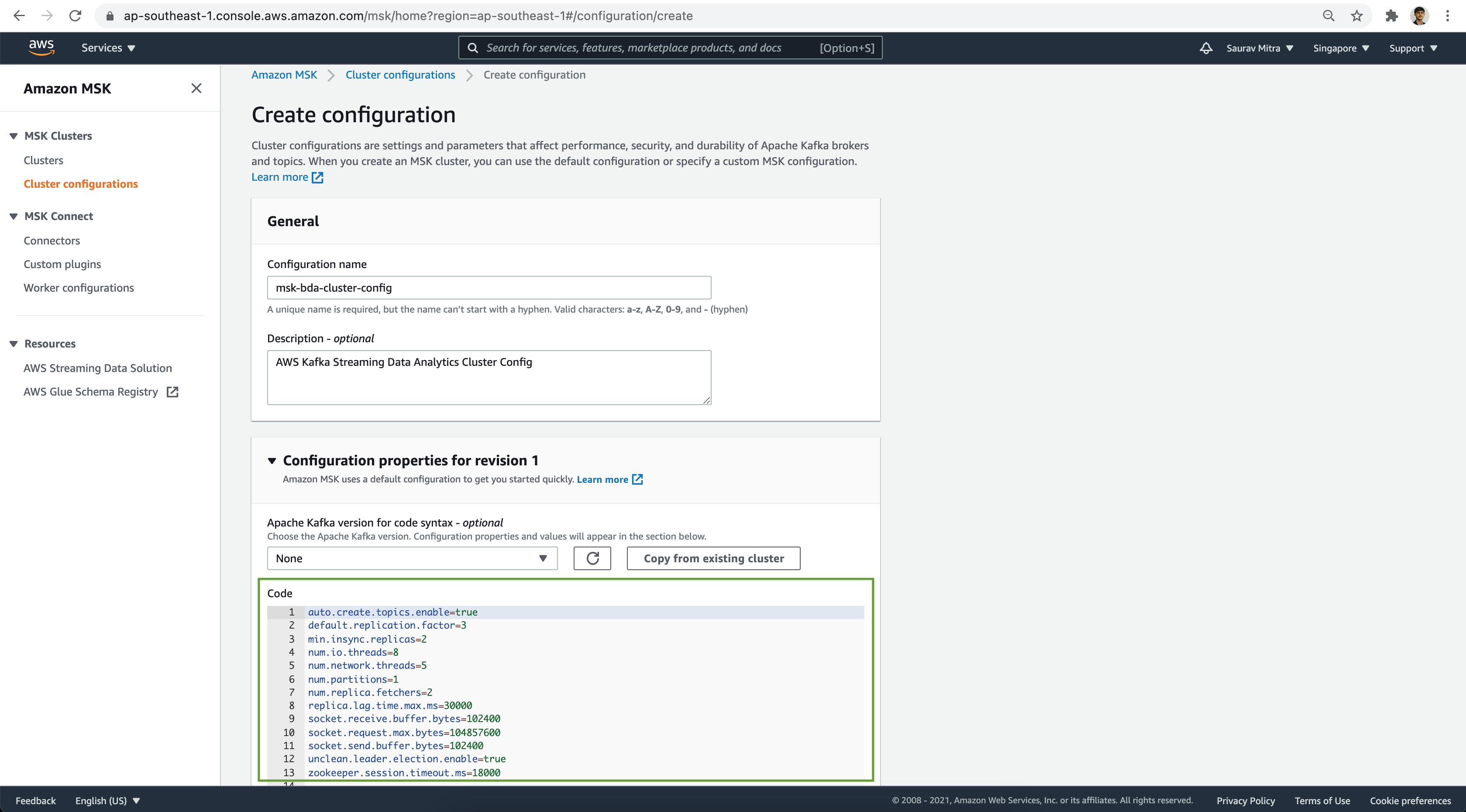 New MSK Cluster Configuration