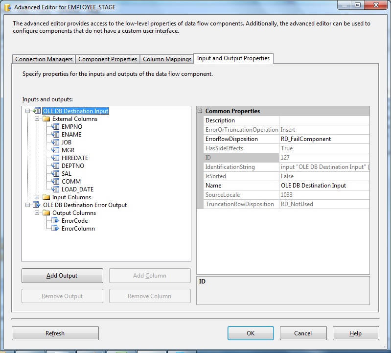 OLEDB Target Advanced Editor- Input & Output Properties