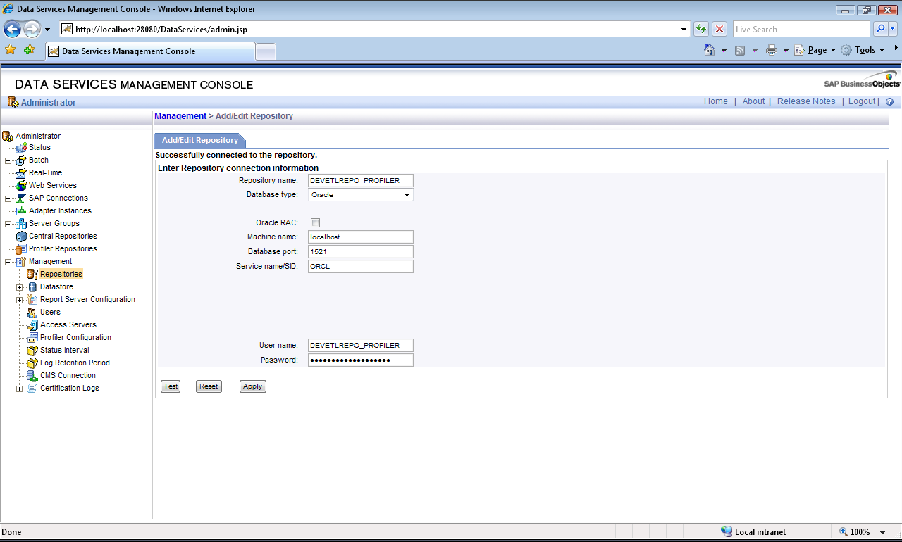 Management Console Add Profiler Repository