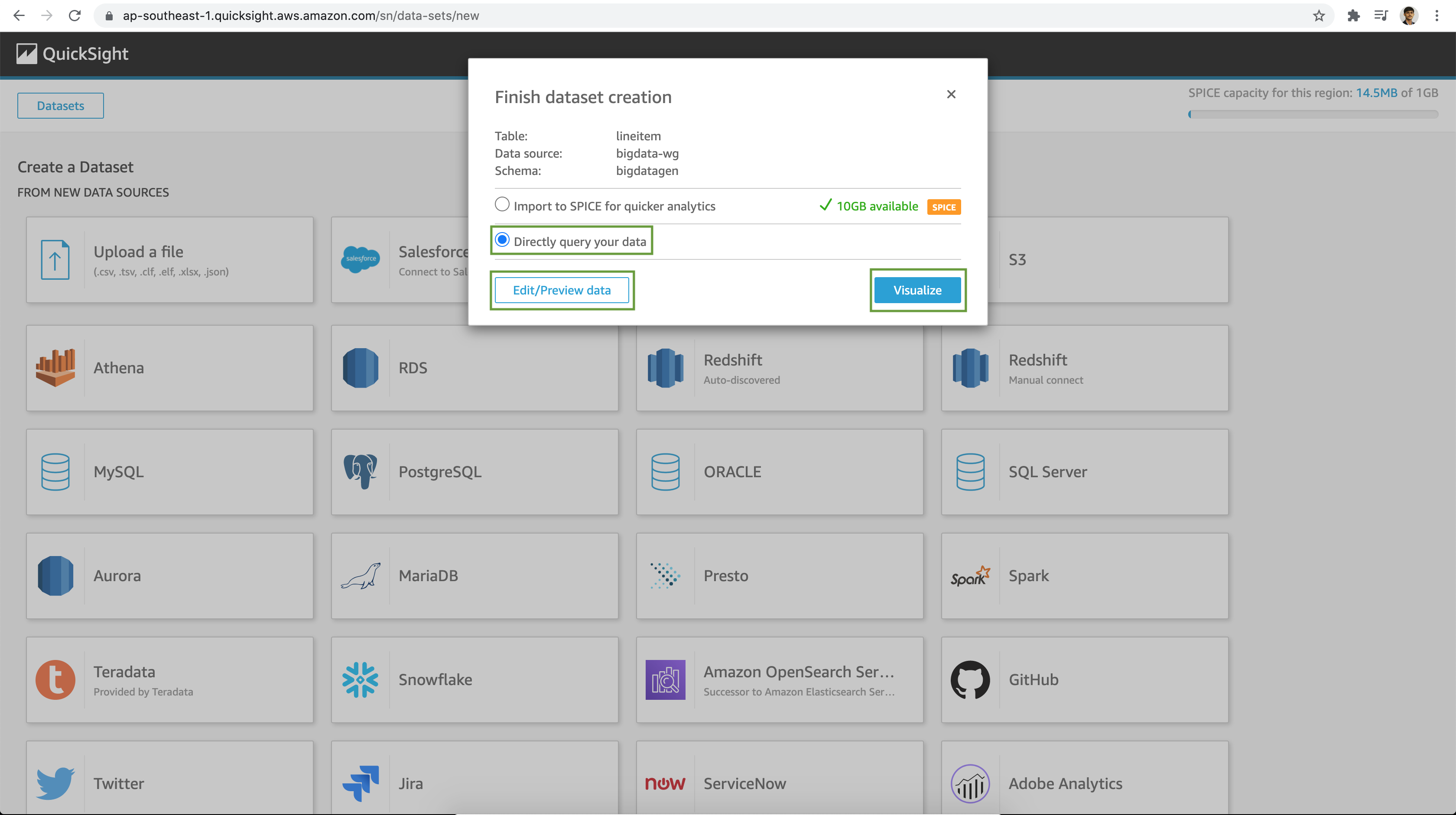 QuickSight Analysis Mode