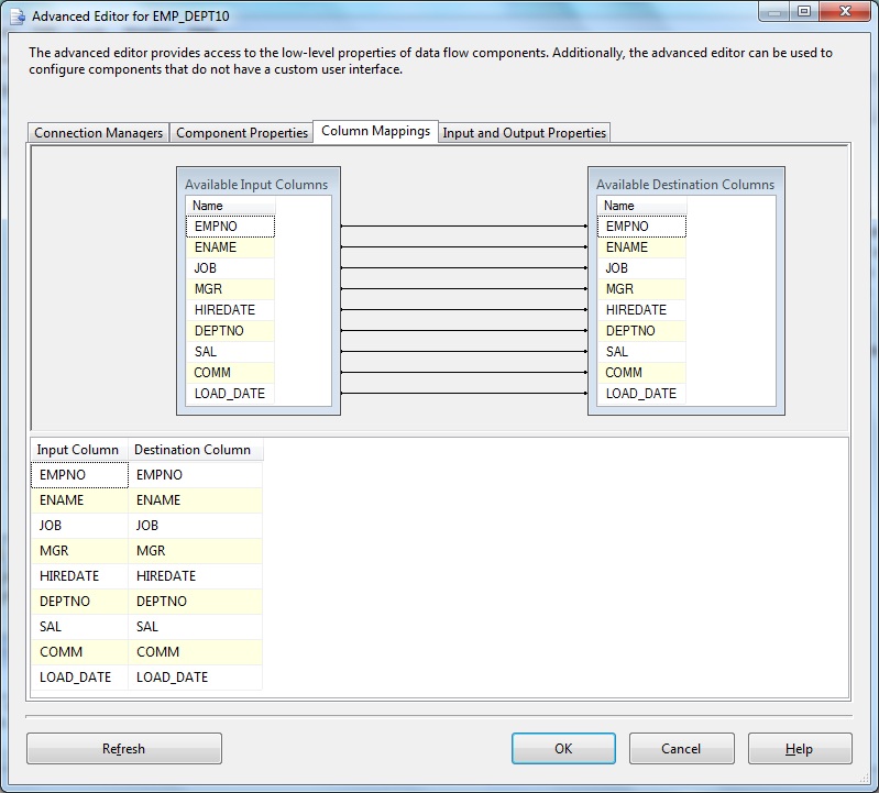 Flat File Destination Advanced Editor- Column Mappings