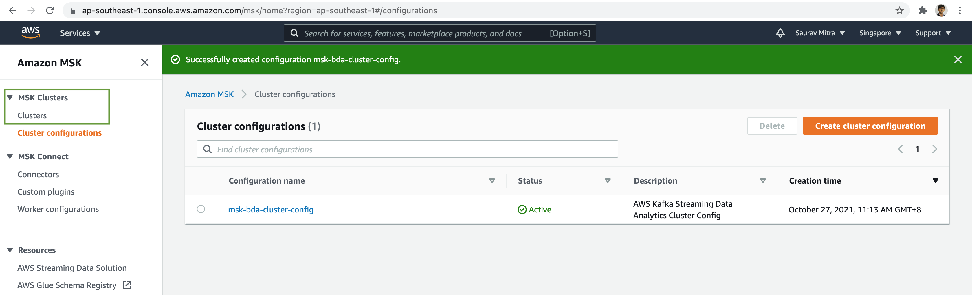 MSK Cluster Configuration