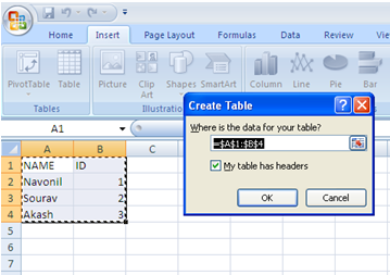 Excel 2007 Table