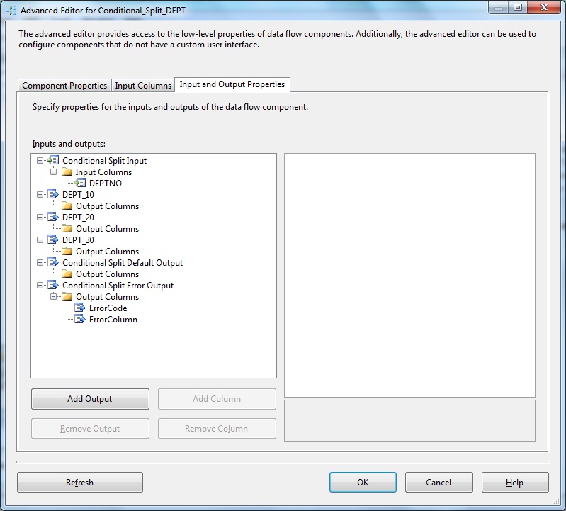 Conditional Split Transform Advanced Editor- Input & Output Properties