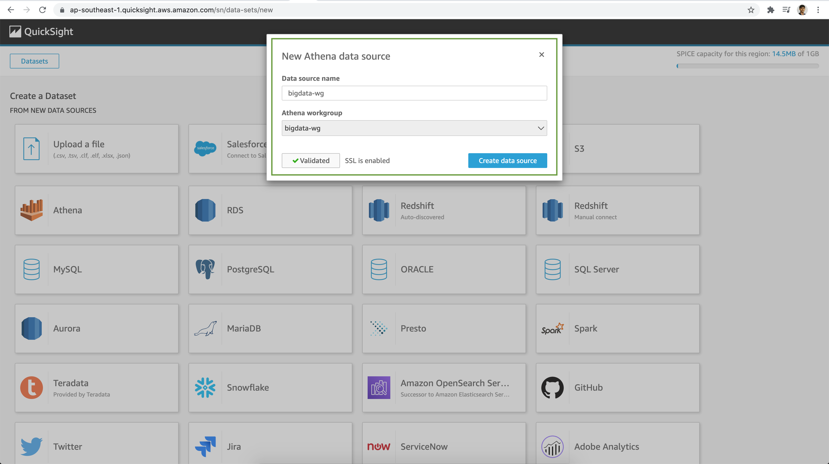 QuickSight Athena Data Source