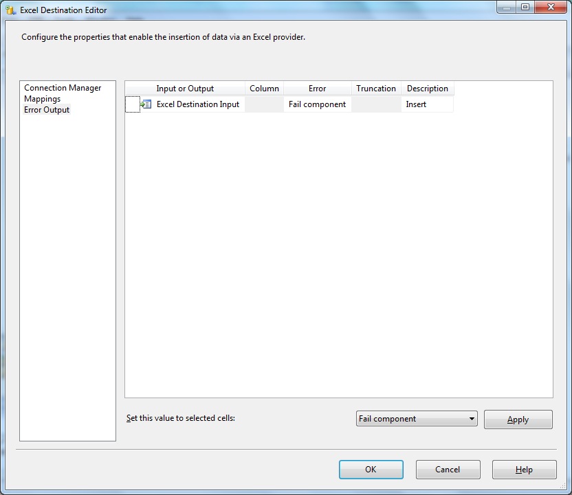 Excel Destination Editor- Error Output