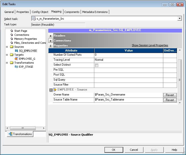 Source Tablename and Ownername