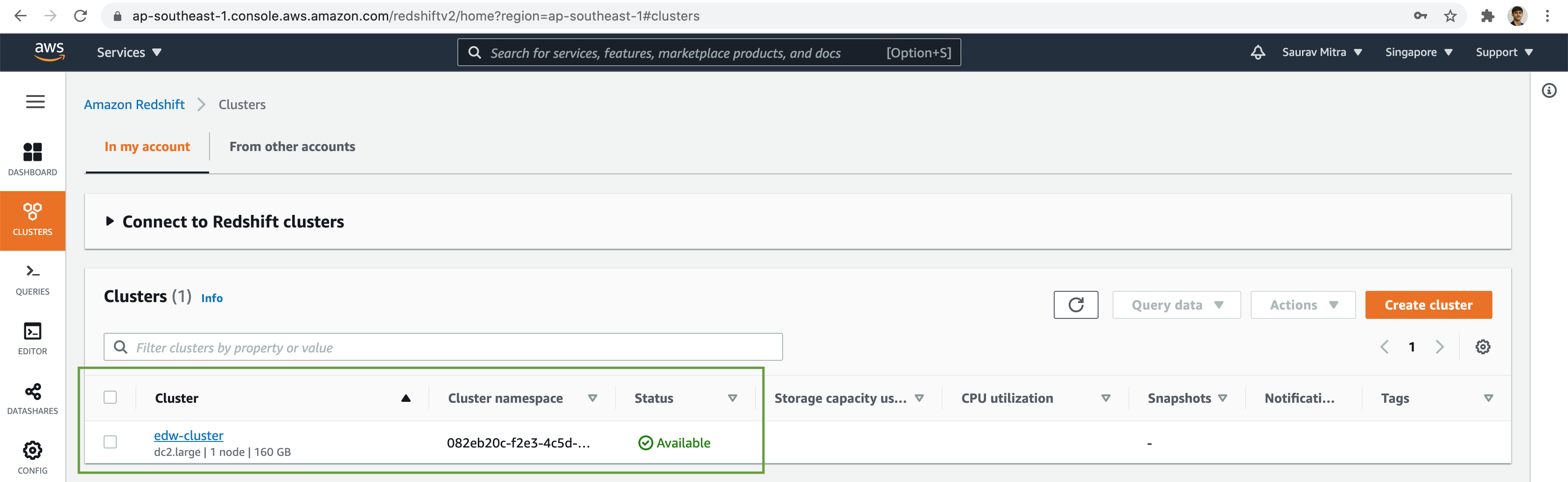 Redshift Cluster Available