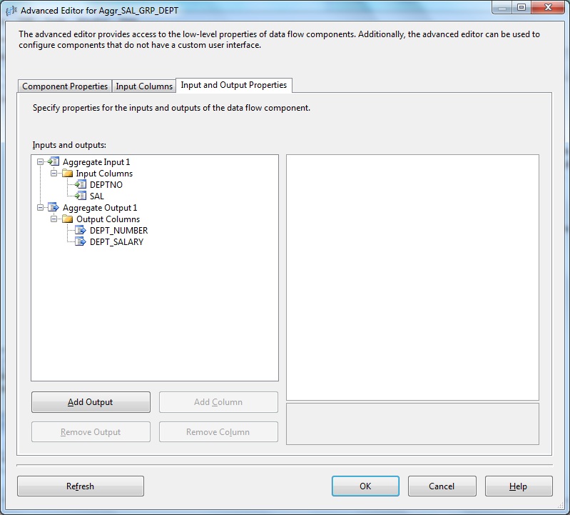 Aggregate Transform Advanced Editor- Input & Output Properties