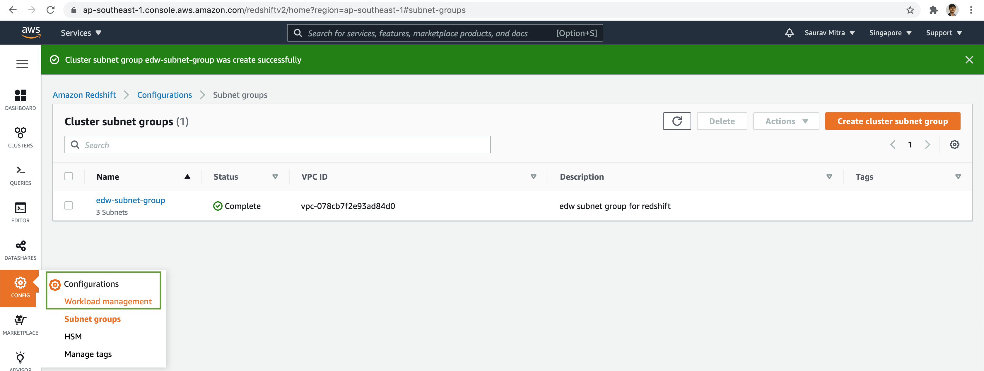 Cluster Subnet Group