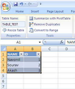 Excel 2007 Table as Source