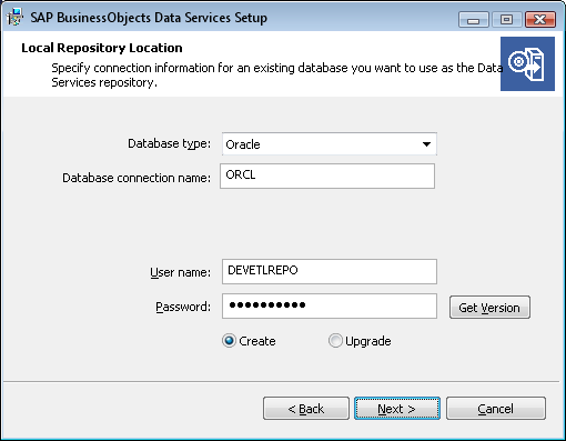 BODS Local Repository Connection Information