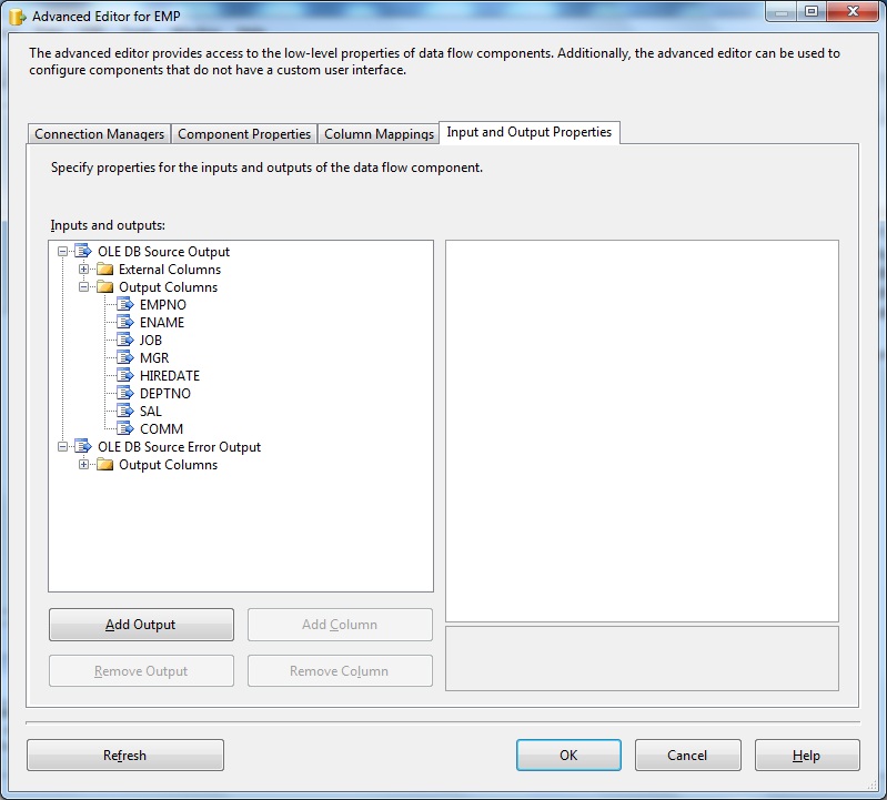 OLEDB Source Advanced Editor- Input & Output Properties