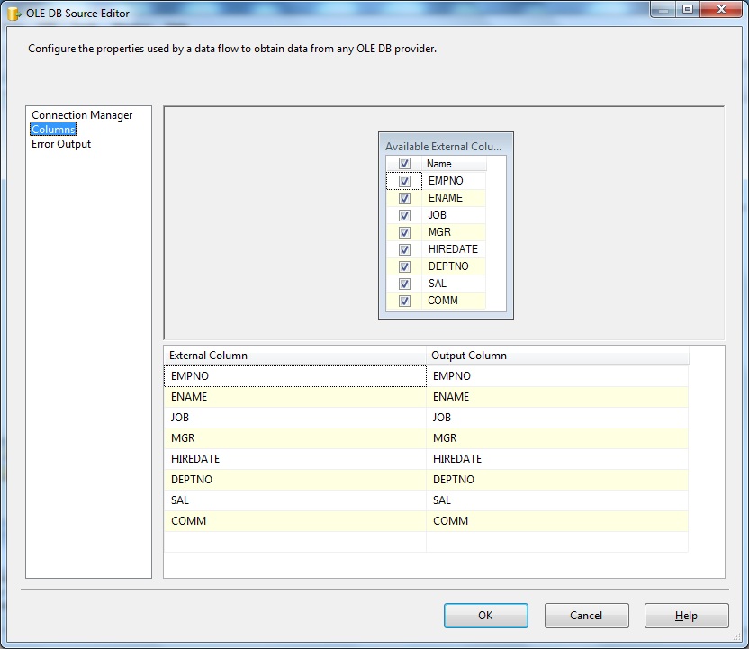 OLEDB Source- Columns