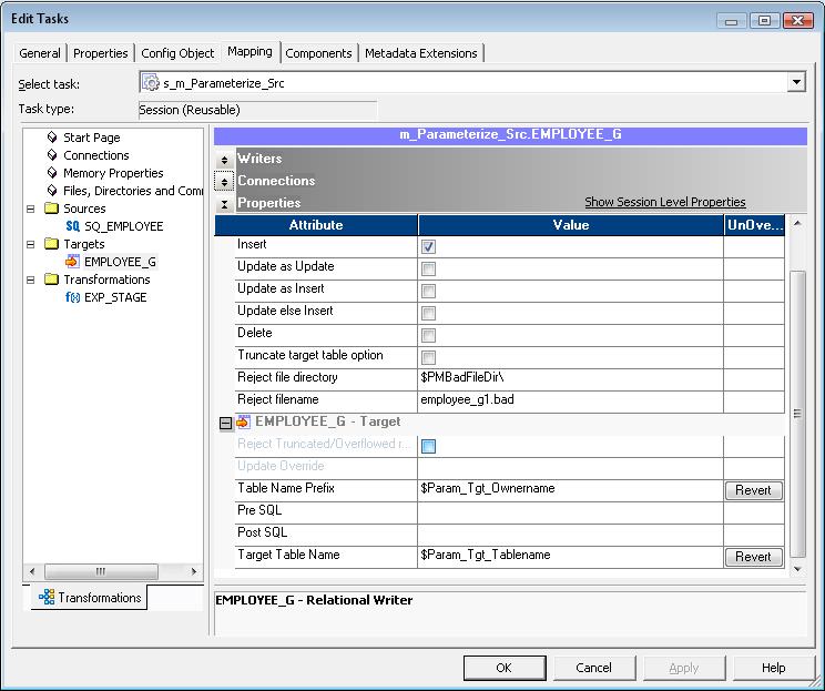 Target Tablename and Ownername