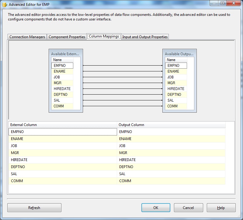 OLEDB Source Advanced Editor- Column Mappings