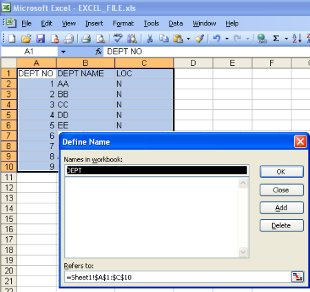 Define Excel Range Name