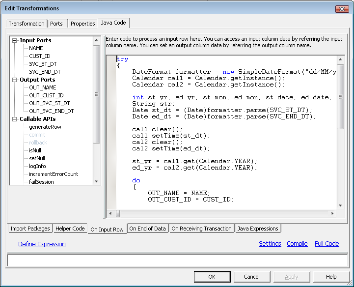 Java Transform Java Code Tab