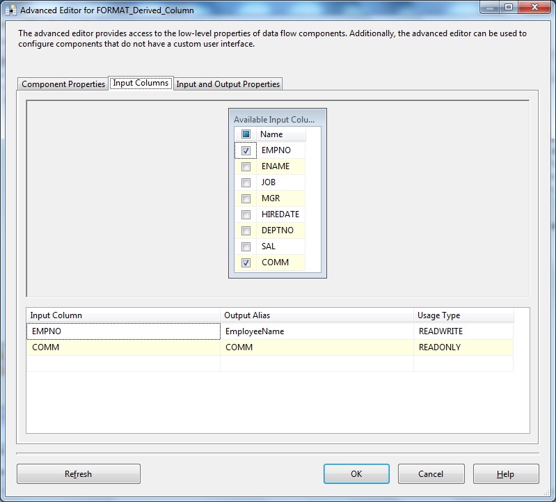 Derived Column Advanced Editor- Input Columns