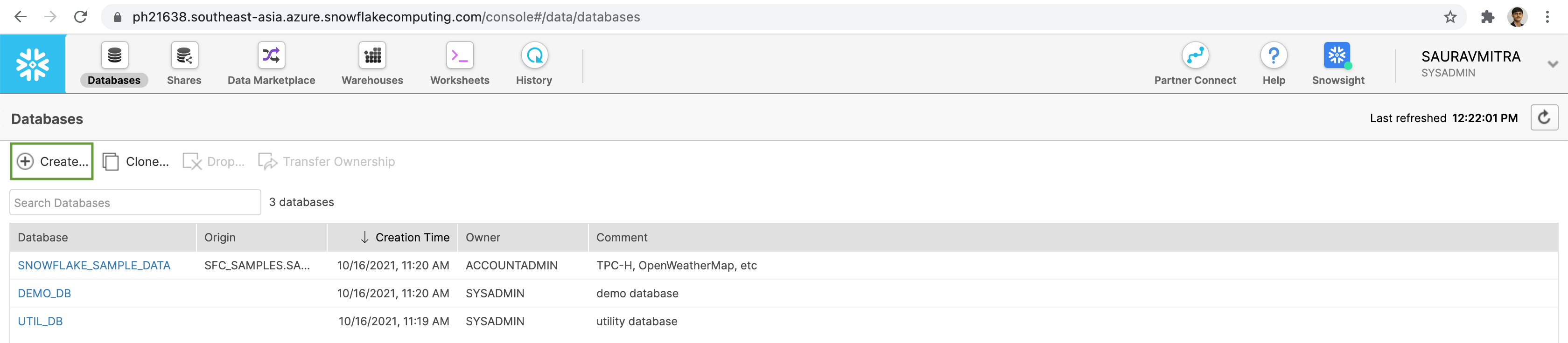 Snowflake Database Page