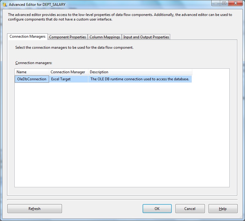 Excel Destination Advanced Editor- Connection Managers